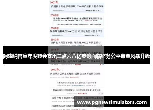 阿森纳官宣年度转会支出二点六八亿英镑面临财务公平审查风暴升级